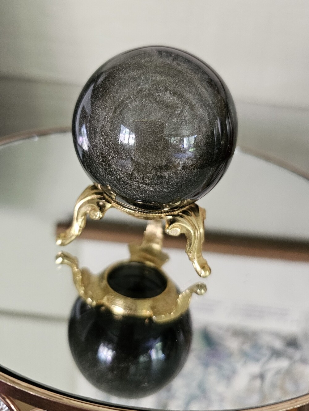 Gold Sheen Obsidian Chatoyant (63mm) Gazing Stone Sphere w/Gold Stand